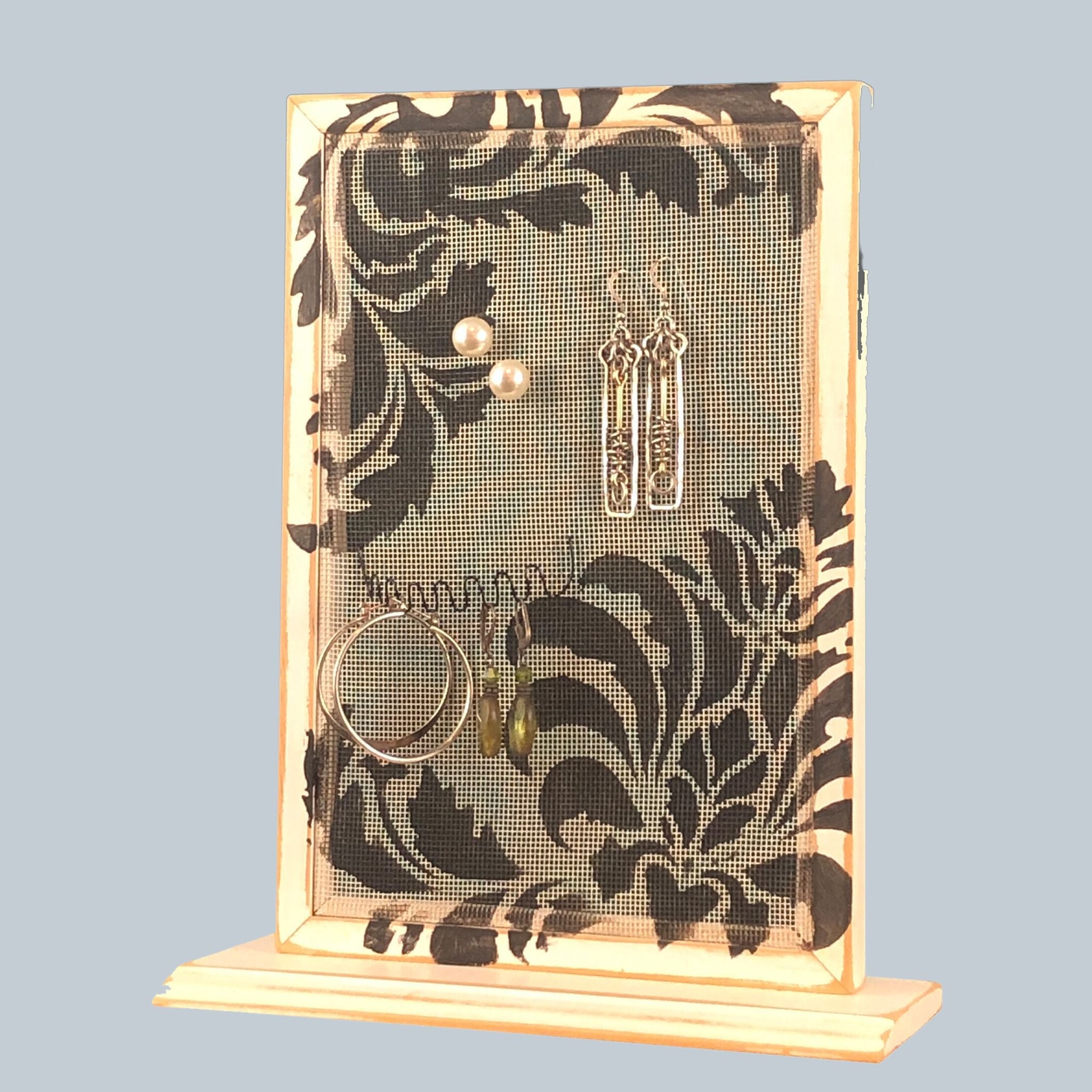 Wall Hanging Earring Holder | Wood Frame Jewelry Organizer | Necklace Holder | Shabby Chic Earring Organizer | Hand Painted outlets Damask Design